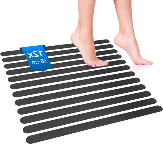 Anti-slip strips douche - Badkuipstickers Veiligheid - Voorkomen Uitglijden - Zelfklevend Hygiënisch - 12 stuks - Zwart