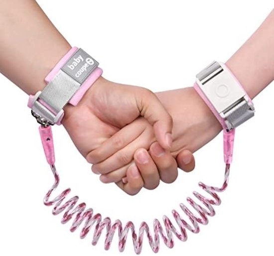 Anti-verlies polsriem voor kinderen, 1,5 m antiverlies polsriem voor peuters met inductieslot, baby harnas veiligheidspols voor wandelen en reizen, peuter polsband om te wandelen (roze) van FREESOO