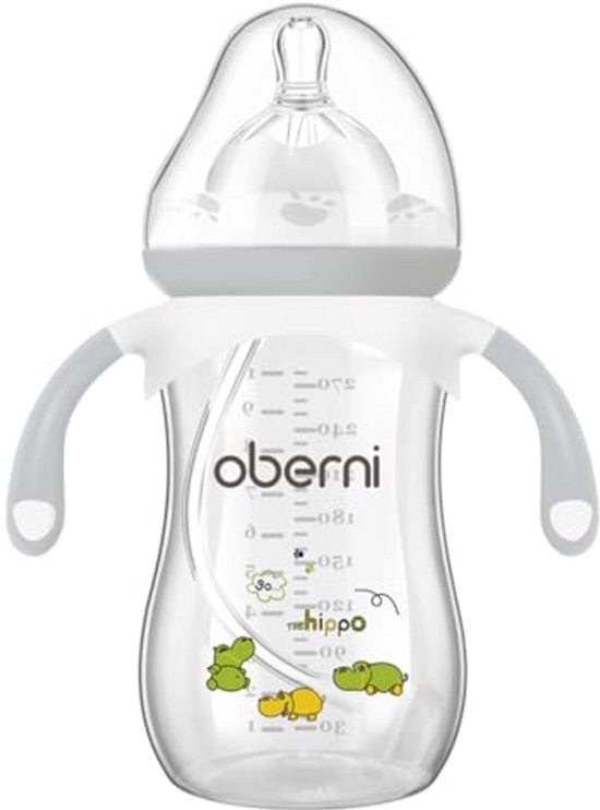 Anticolica Babyflessen 270 ml met AirFree Ventiel - Ideaal voor Pasgeborenen vanaf 12 Maanden - Grijze Babyfles met Handgrepen