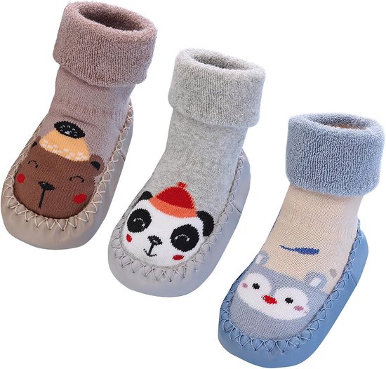Antislip Babysokken Met Zolen - Warme Pluche Slofjes voor Peuters en Baby's (0-3 Jaar) van Merkloos