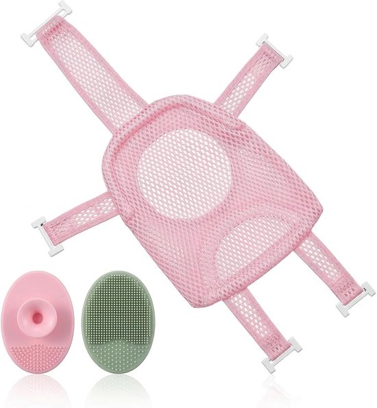 Antislip badhangmat voor baby's, opvouwbare zithouder voor pasgeborenen, inclusief twee shampooborstels en 5 hoeken, ideaal voor veilig badderen en comfort van Merkloos