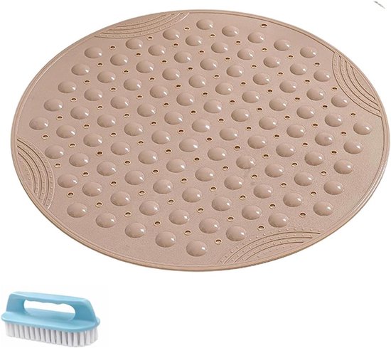 Antislip Badmat - Douchemat Rond - Veilig Douchen - Met Zuignappen - Diameter 55cm - Kaki