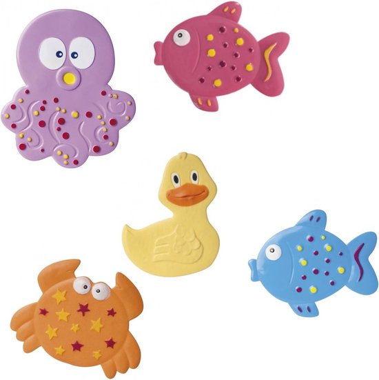 Antislip Badmat Set - Douche Gripjes - Veilig Baden - Vrolijke Dieren Vormen - 5 Delig Set - Multicolor
