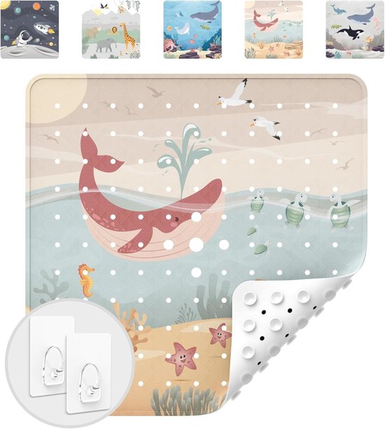 Antislip douchemat - Kinder douchemat - Veilig douchen - BPA-vrij materiaal - 50 x 50 cm - Magische walvis van Merkloos