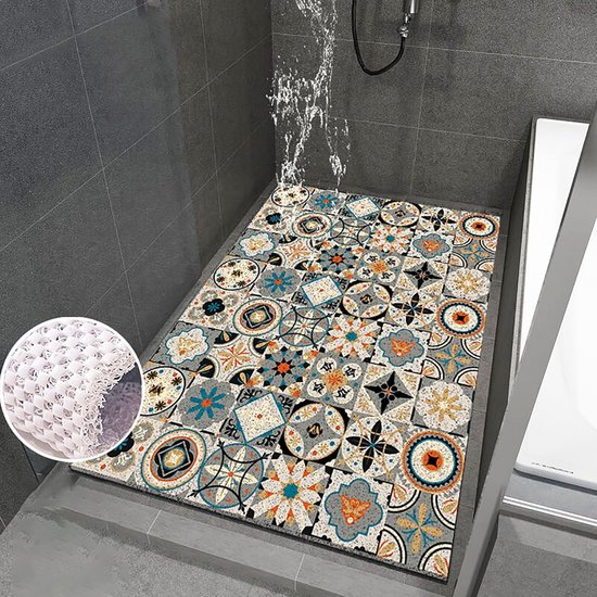 Antislip Douchemat met drainagegaten voor Badkamer en Natte Ruimtes, Barokke Print PVC