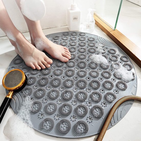 Antislip douchemat met zuignappen en afvoergat - Comfortabele badmat - Zacht en antibacterieel - Rond