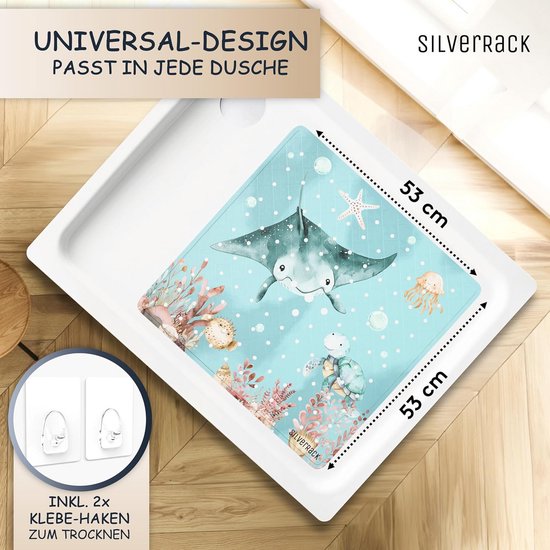Antislip Douchemat voor Kinderen en Baby's, Machinewasbaar en Schimmelbestendig, 53x53 cm met Onderwaterprint