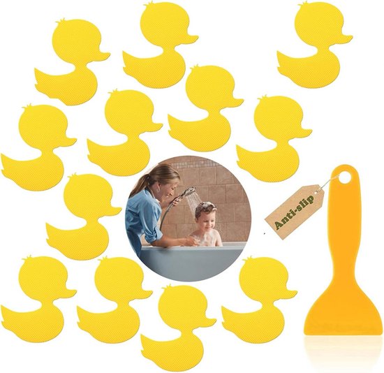 Antislip douchestickers - Badkamer stickers - Veilig douchen - Verhoogde wrijving deeltjes - 12 stuks - Eend design