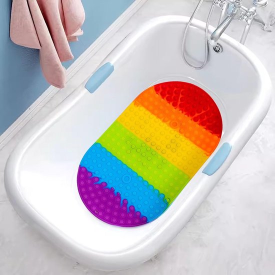 Antislip Kinderbadmat met Zuignappen - Regenboog Douchemat Veilig & Antischimmel