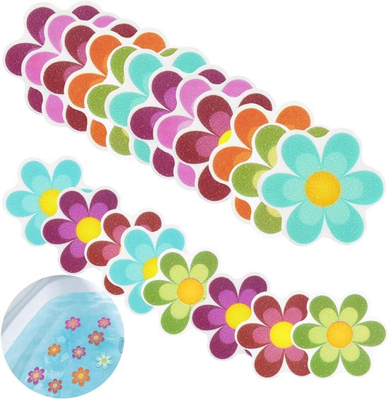 Antislip Stickers - Badkamer Grip - Veilig Douchen - Bloemvorm Ontwerp - 20 Stuks - Multicolor