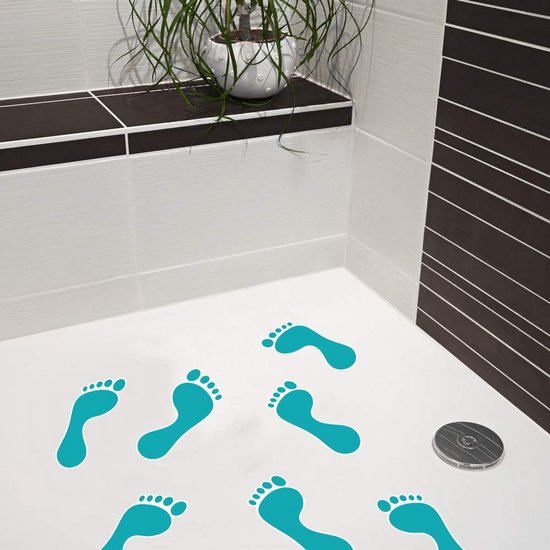 Antislip stickers voetafdrukken voor douche en badkuip, 8 stuks, turquoise