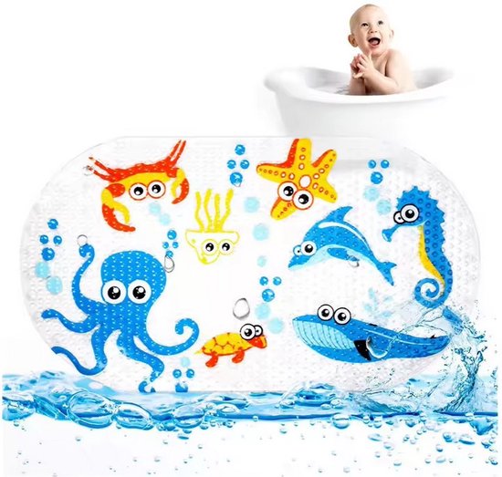 Antislipmat Transparant Baby & Kind - Badmat met Zuignappen - Douchemat - Zeedieren van Veiligheidswereld