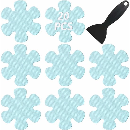 Antislipstickers voor in bad met schrapers, voor extra veiligheid op gladde oppervlakken (blauw) 20 stuks