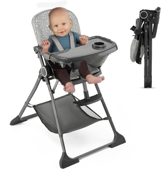 ApexArte® Kinderzetel - Eetstoel Baby 6 Maanden en Ouder - Kinder Eetstoel - Kinderstoel - Inklapbare Eetstoel - Grijs van Merkloos