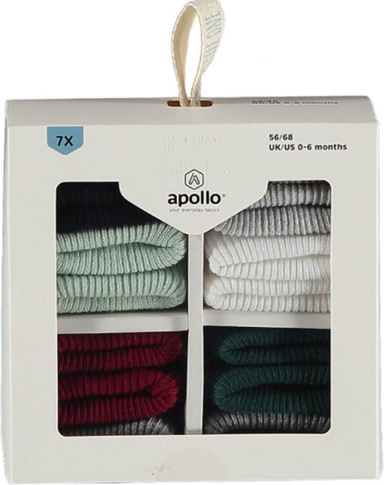 Apollo - Sokken baby - Set van 7 paar - 0-6 maanden  in cadeauverpakking van Apollo