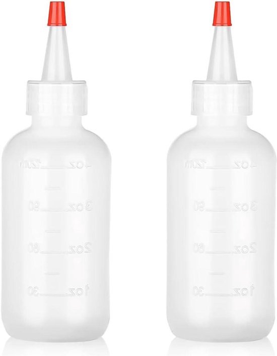 Applicatorfles - Plastic - Knijp - Salon - Haarverzorging - 2-pack - Geschikt voor alle haartypes - Transparant - Inclusief dop - Dunne tuit - 120 ml.