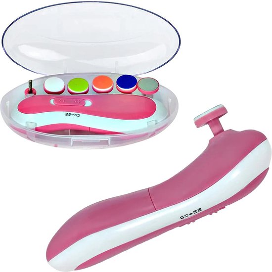 Ariko Baby Nagel Trimmer - 6 Opzetstukken Voor Baby en Volwassenen - Elektrische baby nagelvijl - Voor Gezonde Nagels - Mooie Opbergdoos - Roze van Ariko