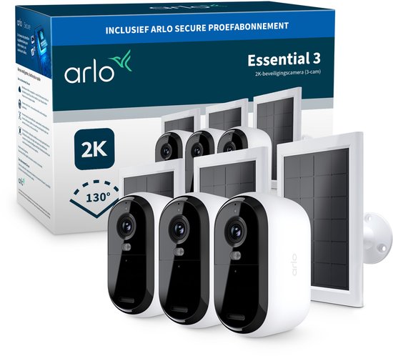 Arlo Essential3 2K beveiligingscamera & zonnepanelen - 3-PACK van Arlo