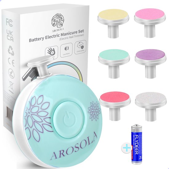 Arosola® Elektrische Baby Nagelvijl - 6 Vijlen - Incl. Batterij - Baby Nagelknipper - Manicureset Baby - Nagelschaartje - Mint Groen van Merkloos