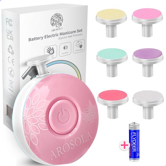 Arosola® Elektrische Baby Nagelvijl - 6 Vijlen - Incl. Batterij - Baby Nagelknipper - Manicureset Baby - Nagelschaartje - Roze van Merkloos