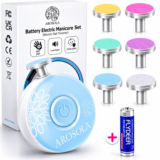 AROSOLA® Elektrische Baby Nagelvijl - Baby Manicure Set - Veilig Nageltjes Vijlen - 6 Opzetstukken - Fluisterstil - Blauw