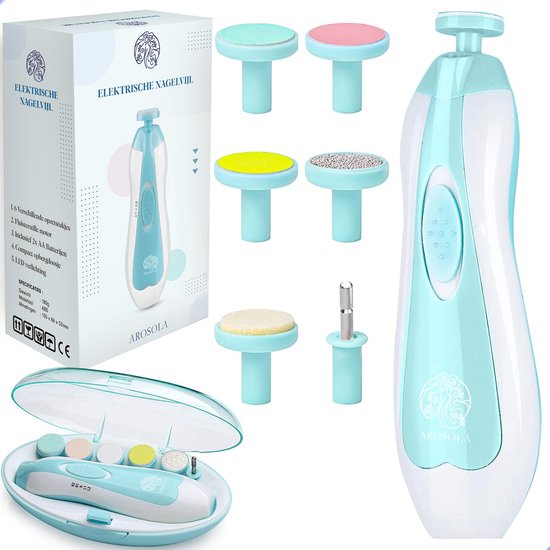 Arosola® Fluisterstille Nagelvijl Blauw – Elektrische Nagelvijl - Dé complete draadloze manicureset - 6 verschillende nagelvijlen van Merkloos