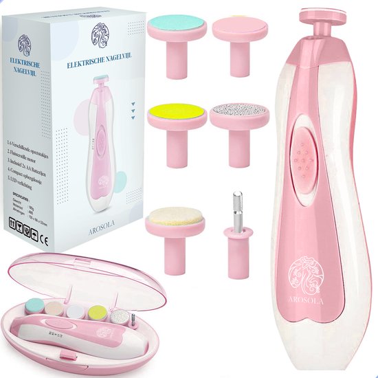 Arosola® Fluisterstille Nagelvijl Roze – Elektrische Nagelvijl - Dé complete draadloze manicureset - 6 verschillende nagelvijlen van Arosola