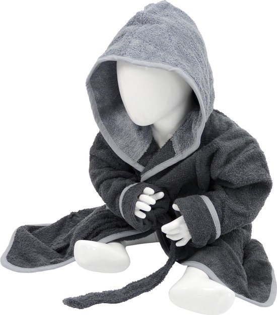 ARTG® Babiezz - Baby Badjas met Capuchon -  Grafiet Grijs - Antraciet Grijs  - Maat  98-110