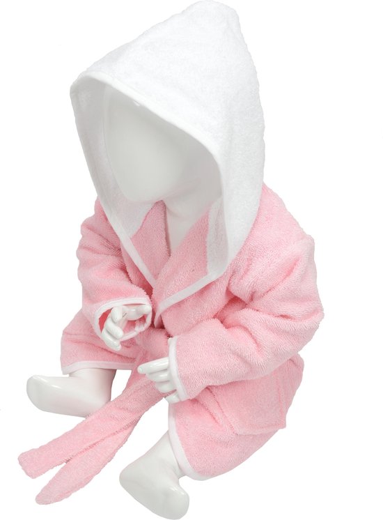 ARTG® Babiezz - Baby Badjas met Capuchon -  Lichtroze - Wit  - Maat  80-92