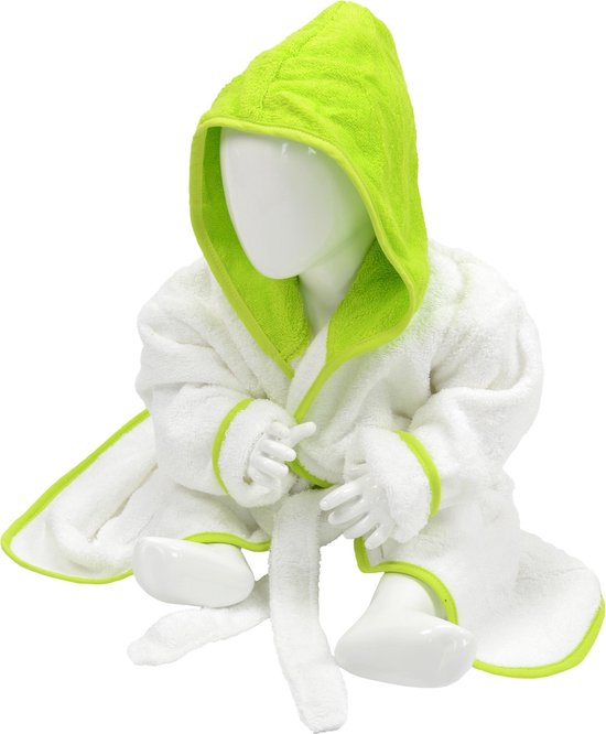 ARTG® Babiezz - Baby Badjas met Capuchon - Wit - Limoen Groen - Maat 98-110 van Merkloos