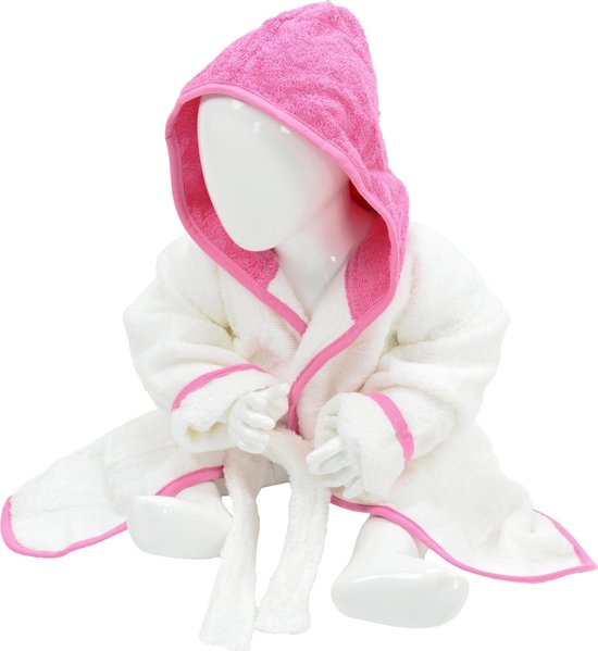 ARTG® Babiezz - Baby Badjas met Capuchon -  Wit - Rose  - Maat  68-74