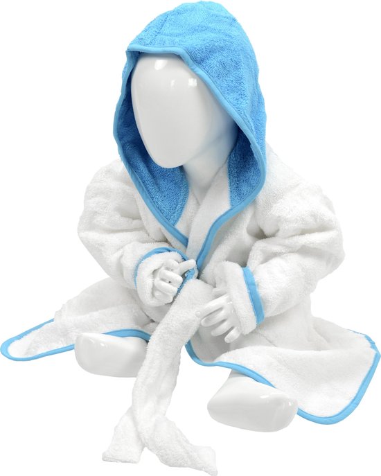 ARTG® Babiezz - Baby Badjas met Capuchon -  Wit - Zeeblauw  - Maat  68-74