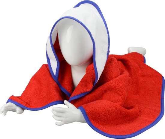 ARTG® Babiezz - Babycape - Baby Badcape - Kraamkado - 75 x 75 cm - Rood Rode Cape / Wit Witte Capuchon / Blauw Rand - 100% Katoen - RED / WHITE / TRUE BLUE van ARTG