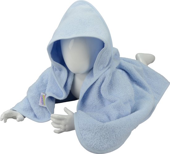 ARTG® Babiezz - Babycape - Baby Badcape - Kraamkado - 75 x 75 cm - Volledig Licht Blauw Lichtblauwe Cape - 100% Katoen - LIGHT BLUE van ARTG