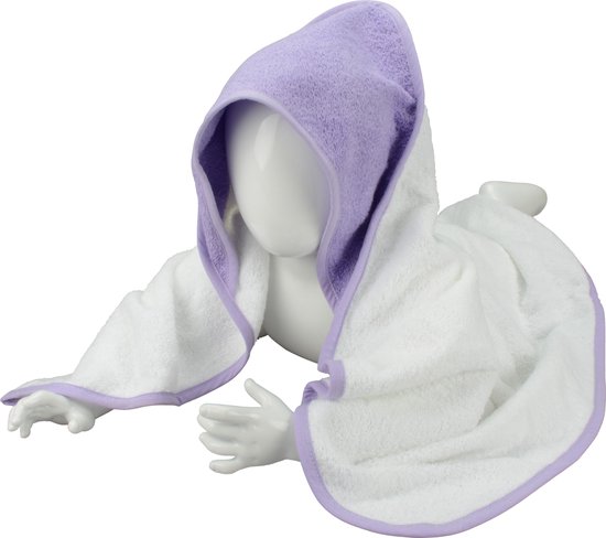 ARTG® Babiezz - Babycape - Baby Badcape - Kraamkado - 75 x 75 cm -  Wit / Licht Paars Lila Lavendel Capuchon en Rand - 100% Katoen - WHITE / LIGHT PURPLE