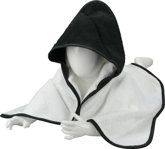ARTG® Babiezz - Babycape - Baby Badcape - Kraamkado - 75 x 75 cm -  Wit / Zwart Capuchon en Rand - 100% Katoen - WHITE / BLACK van Merkloos