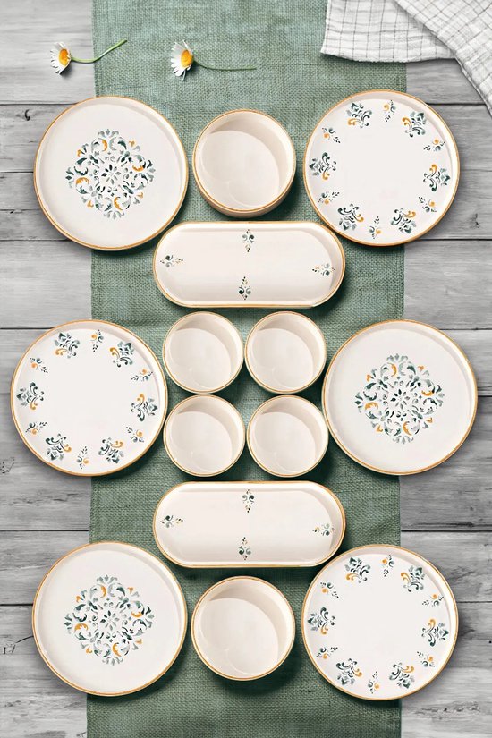 Asir - Dinerset - eetset - servies - 14-delig - Veelkleurig - 25 x 11 x 3,5 cm
