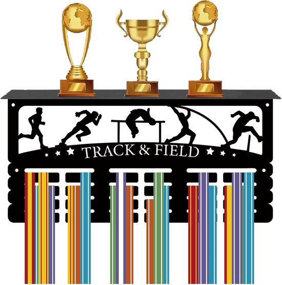 Atletiek Medaillehouder Medaillon Ophanger Display met Trofeeplank Metalen Wandmontage Frame IJzeren Sport Medaillerek Organizer voor het Ophangen van Medailles Hardlopen Springen Werpen