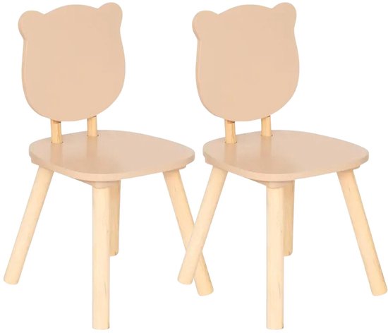Atmosphera Kinder stoeltje Beertje - 2x - naturel - hout - D26 x H49 cm - bijzet stoeltjes van Atmosphera