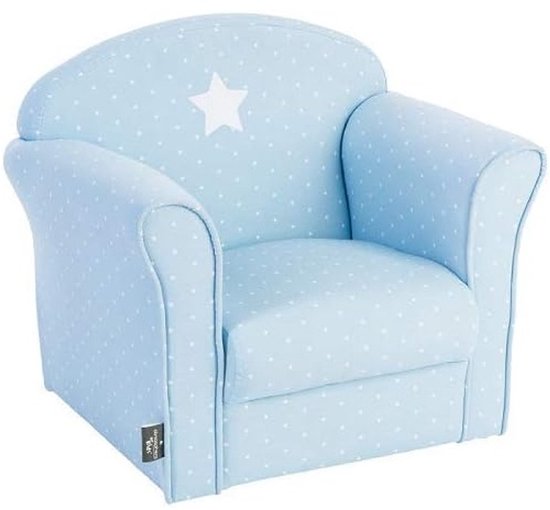 Atmosphera - Kinderfauteuil Blauw met Ster – Kinderzetel van Hout en Schuim – 49 x 48 x 58 cm