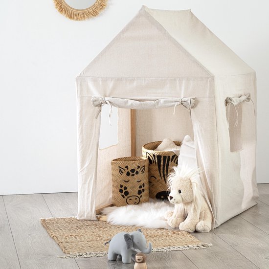 Atmosphera Speelhuisje met canvas - Dennehout - Tent - 77.5 X 77.5 X H116 CM - Speeltent van Atmosphera