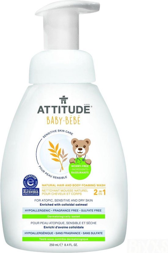 Attitude - Baby Leaves 2 in 1 Oatmeal Sensitive Foaming Wash Unscented - 250ml van Attitude