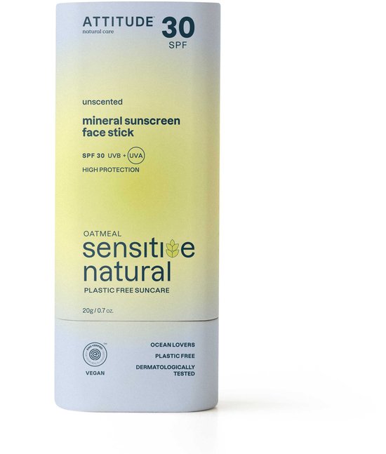 Attitude - Sensitive Face Stick Mineral Sunscreen SPF30 Oat Geurloos - 20gr. van Merkloos