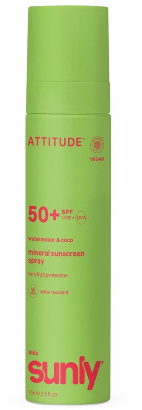 ATTITUDE SUNLY Zonnebrandspray Kids SPF50 Watermeloen Kokos ECO - duurzaam van Attitude