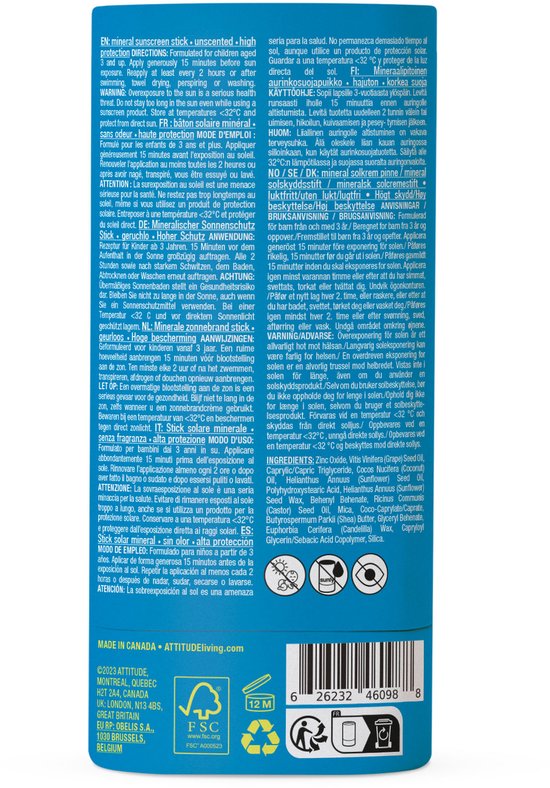 ATTITUDE Zonnebrandstick Gezicht Baby & Kind - SPF 30 ECO - duurzaam