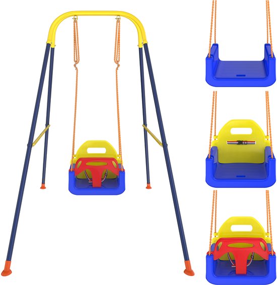 Aufun 3 in 1 Babyschommel met Metaalstandaard Verstelbare Trapezschommel Touwschommel Set voor Kinderen voor Binnen en Buiten Kleurrijk Tuinspeelgoed van Aufun