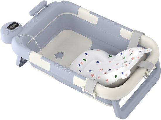 Aufun babybadje, antislip en opvouwbaar, draagbaar bad met digitale display, lichtblauw van Merkloos