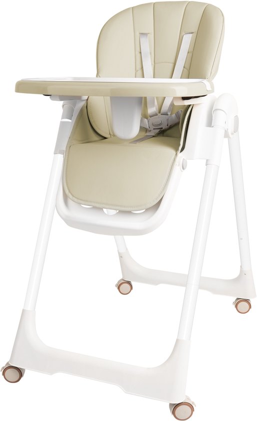 Aufun Kinderstoelen Kinderstoel Eettafel Opvouwbare Babystoel Kinderverhoger Kinderzitje voor Baby 6-36 Maanden Tafelstoel met Tafelblad Draagbaar Buiten Binnen (Beige)