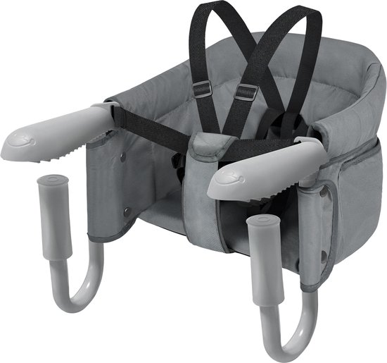 Aufun Tafelstoel Opvouwbare Babystoel, Zitverhoger met Antislipklemmen, Ergonomische Rugleuning, Veiligheidsgordel, Kinderreisstoel voor Thuis en Onderweg (Grijs) van Aufun