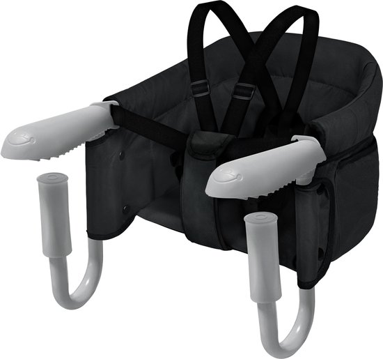 Aufun Tafelstoel Opvouwbare Babystoel, Zitverhoger met Antislipklemmen, Ergonomische Rugleuning, Veiligheidsgordel, Kinderreisstoel voor Thuis en Op Reis (Zwart) van Merkloos